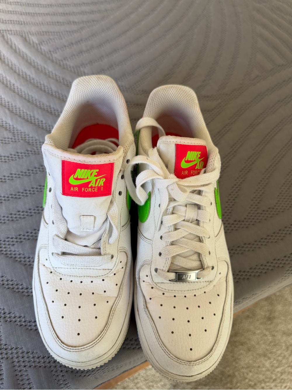 Nike Air Force 1 women’s White Sneakers with Neon Green Swoosh